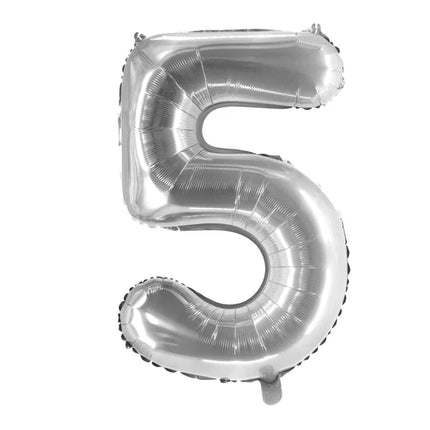 Palloncino con il numero 5, argento, vuoto, 1 m