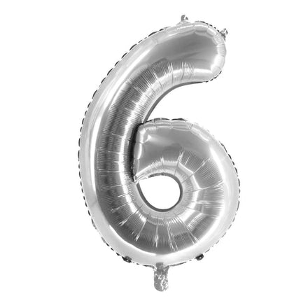 Palloncino con il numero 6, argento, vuoto, 1 m