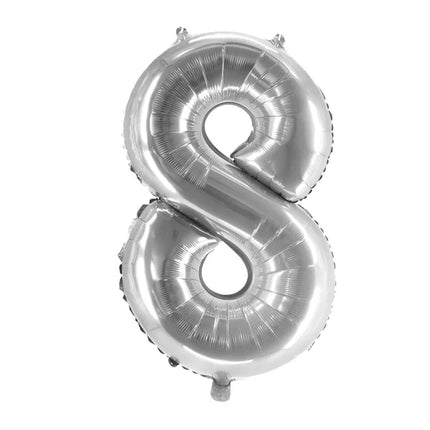 Palloncino con il numero 8, argento, vuoto, 1 m