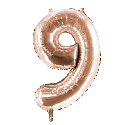 Palloncino con il numero 9, color oro rosa, 1 m, vuoto