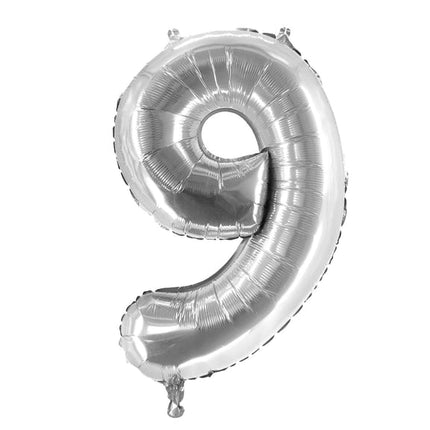 Palloncino con il numero 9, argento, 1 m, vuoto