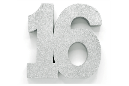 Zilver Tafeldecoratie Cijfer 16 Glitter 20,5cm van WeFiesta koop je bij Partywinkel