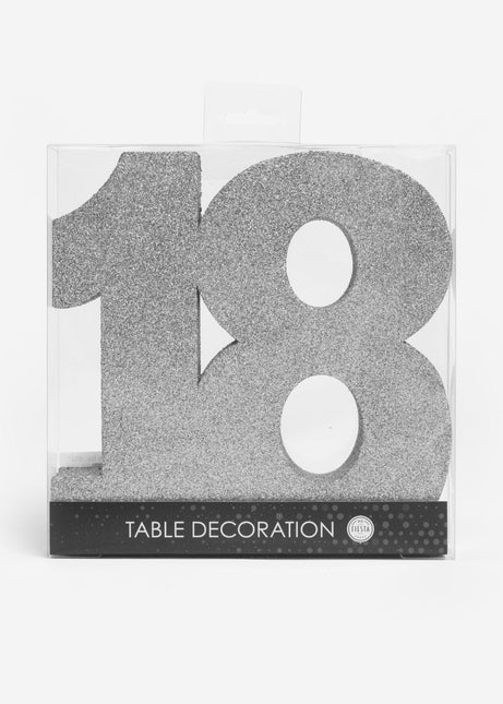 Zilver Tafeldecoratie Cijfer 18 Glitter 20,5cm van WeFiesta koop je bij Partywinkel