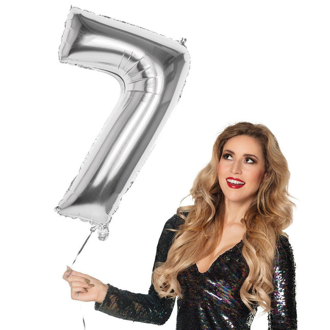 Zilveren Cijfer Ballon 7 Jaar 86cm van Boland koop je bij Partywinkel