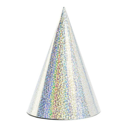 Zilveren Feesthoedjes Holografisch 16cm 6st van Partydeco koop je bij Partywinkel