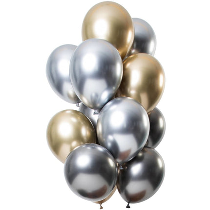 Zilveren, Gouden en Antraciete Ballonnen Mix Chroom 33cm 12st van Folat koop je bij Partywinkel