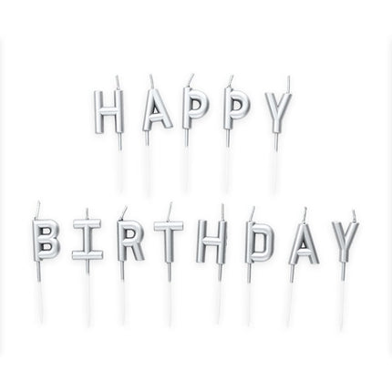 Zilveren Happy Birthday Kaarsen 8 delig van WeFiesta koop je bij Partywinkel