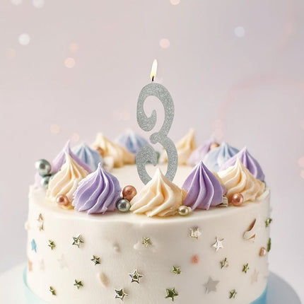 Zilveren Kaars 3 Jaar Glitter 12,5cm van Fiestas Guirca koop je bij Partywinkel