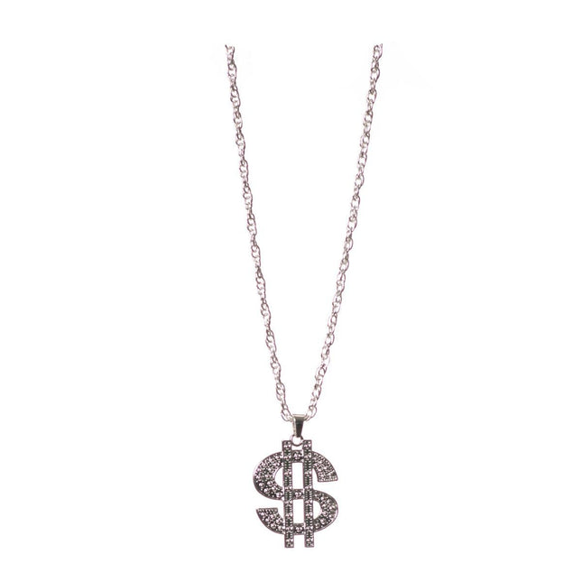 Zilveren Ketting Dollar van Partychimp koop je bij Partywinkel