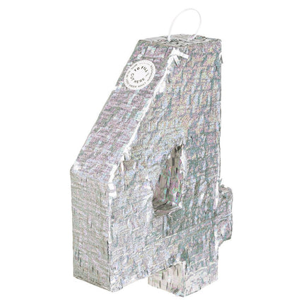Zilveren Pinata 4 Jaar Holografisch 40cm van Boland koop je bij Partywinkel