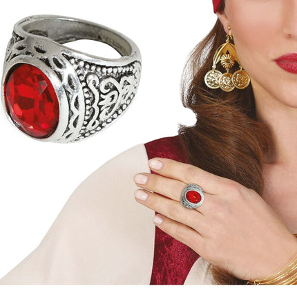 Zilveren Ring Met Rode Robijn - Partywinkel - 8434077268162