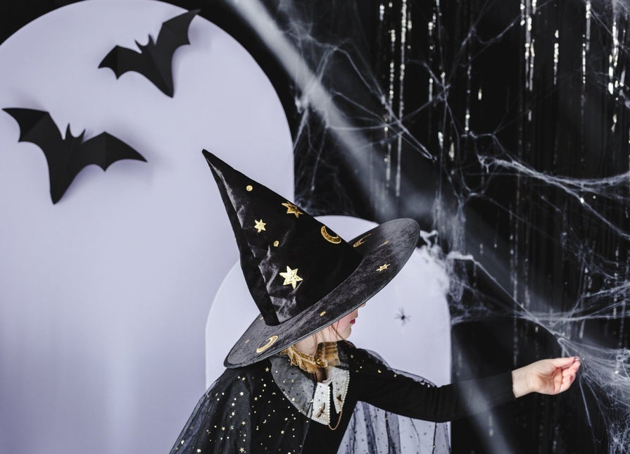 Zwart Gouden Halloween Heksenhoed van Partydeco koop je bij Partywinkel
