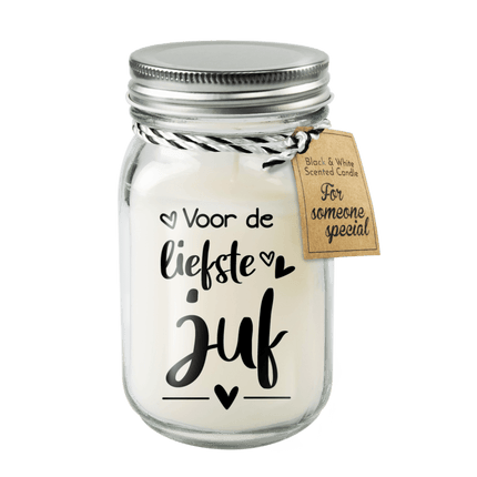 Zwart Witte Geurkaars Liefste Juf - Partywinkel - 8716764241833