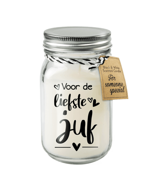 Zwart Witte Geurkaars Liefste Juf - Partywinkel - 8716764241833