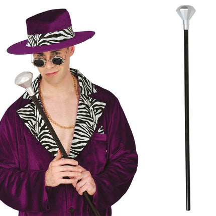 Zwart Zilveren Wandelstok Diamant Knop 85cm van Fiestas Guirca koop je bij Partywinkel