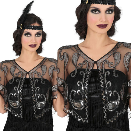 Zwarte Blouse Dames Transparant Met Pailletten van Fiestas Guirca koop je bij Partywinkel