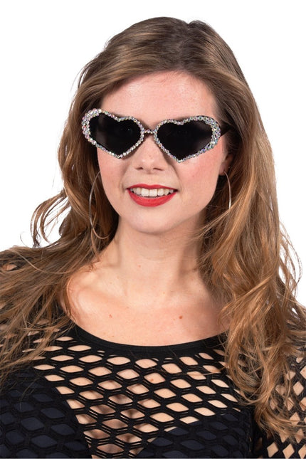 Zwarte Bril Hartjes Met Steentjes - Partywinkel - 8720059064793