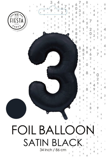 Zwarte Cijfer Ballon 3 Jaar Glans 86cm van WeFiesta koop je bij Partywinkel