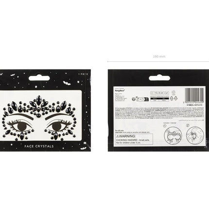 Zwarte Gezicht Stickers Kristallen 15cm - Partywinkel - 5904555044609