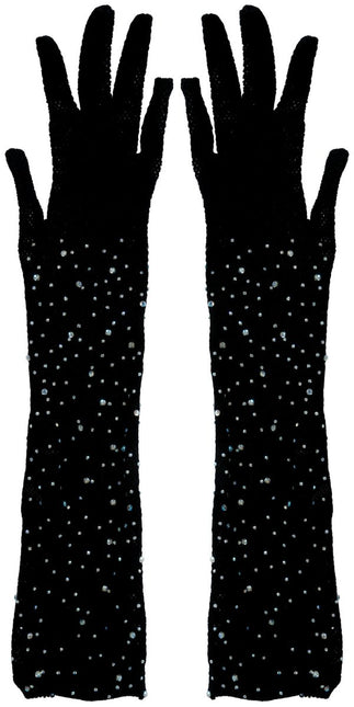 Zwarte Handschoenen Glitters 30cm - Partywinkel - 8434077270547