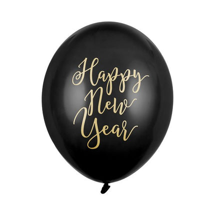 Zwarte Happy New Year Ballonnen 30cm 6st van Partydeco koop je bij Partywinkel