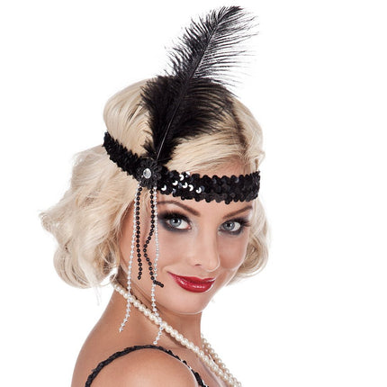 Zwarte Hoofdband Flapper Veer van Boland koop je bij Partywinkel