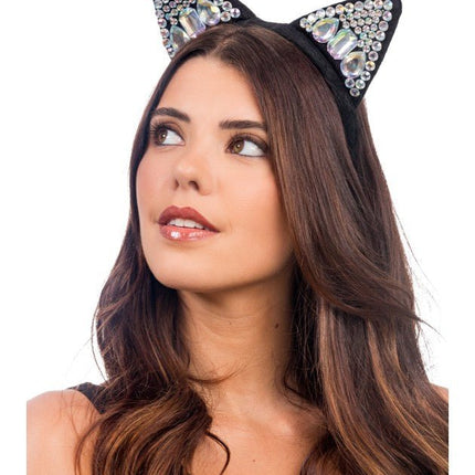 Zwarte Kattenoren Diadeem met Strass 22x17cm van CHAKS koop je bij Partywinkel