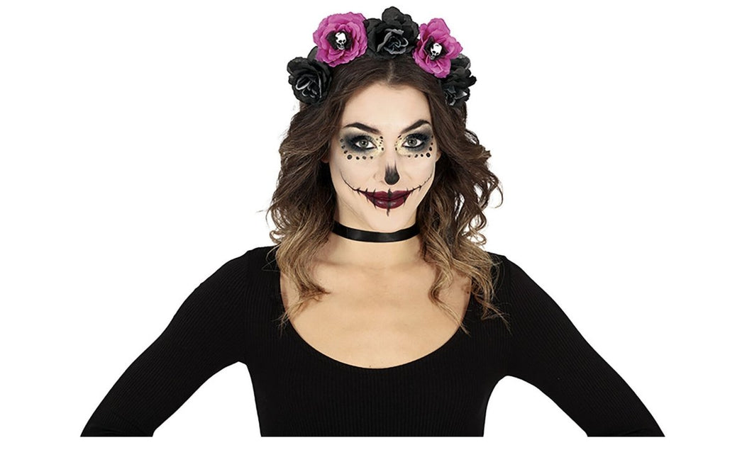 Zwarte Paarse Halloween Haarband Bloemen van Fiestas Guirca koop je bij Partywinkel