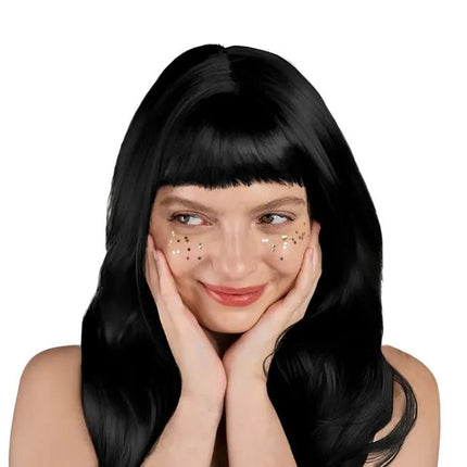 Zwarte Pruik Lang Haar Met Pony van Partydeco koop je bij Partywinkel