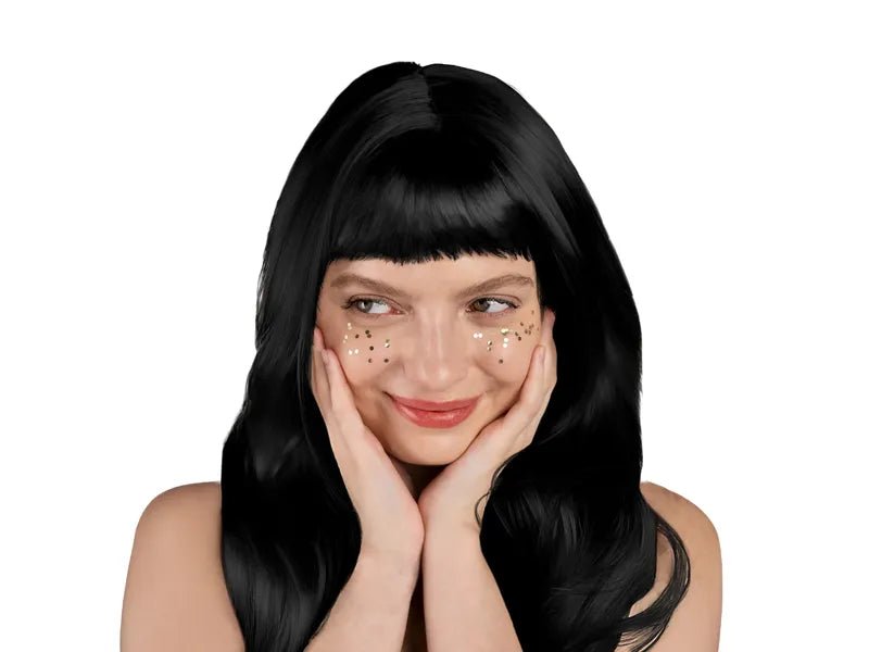 Zwarte Pruik Lang Haar Met Pony van Partydeco koop je bij Partywinkel