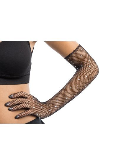 Zwarte Visnet Handschoenen met Strass 45cm van CHAKS koop je bij Partywinkel