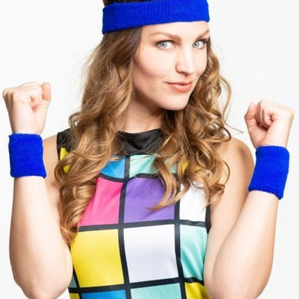 Zweetbandjes Blauw 3st van Partychimp koop je bij Partywinkel