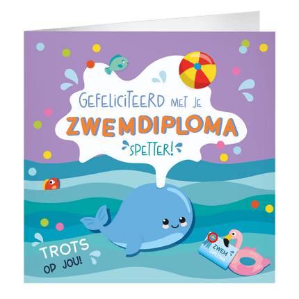 Zwemdiploma Wenskaart 23cm - Partywinkel - 8716764239434